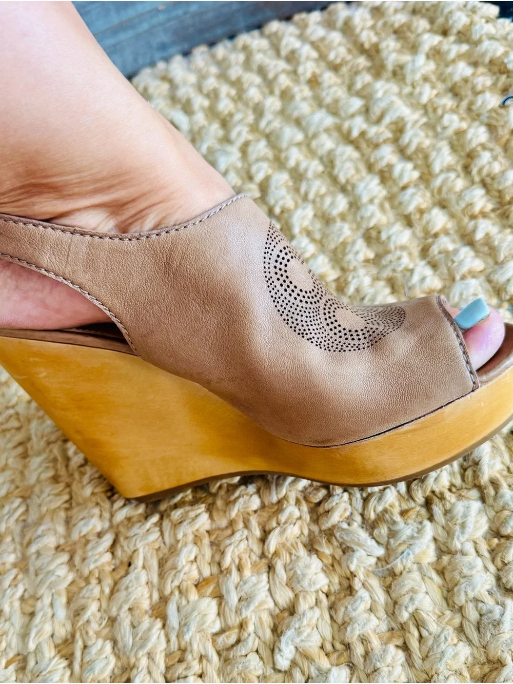 Coach Tan Open-Toe Slingback Wedge Sandals